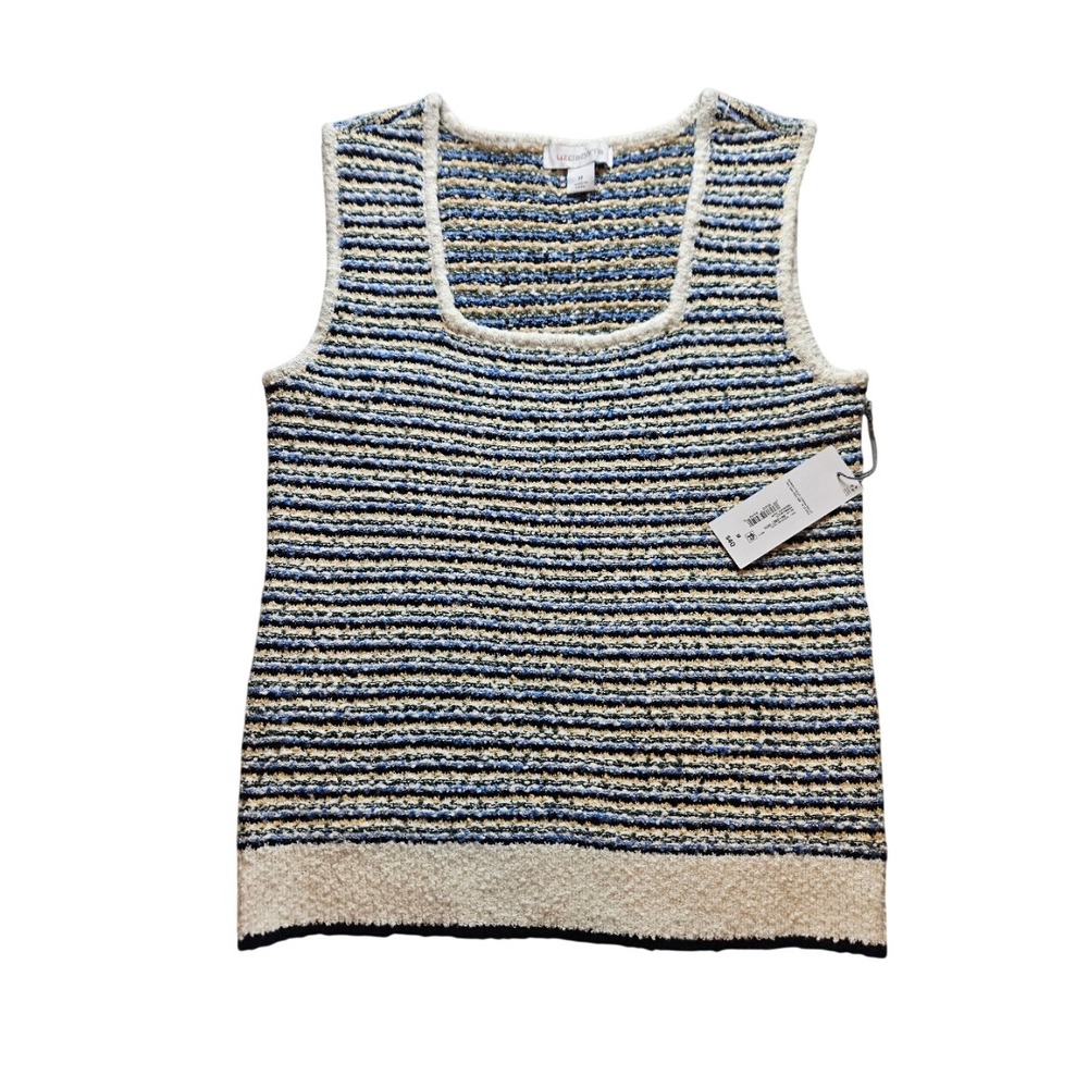 Liz Claiborne Striped preppy Knit Sweater Vest Blue Cream Scoop Neck NWT Medium